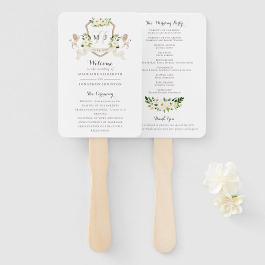 フローラベージュホワイトグリーンエレガントアイボリー式 ハンドファン (正面&裏面)