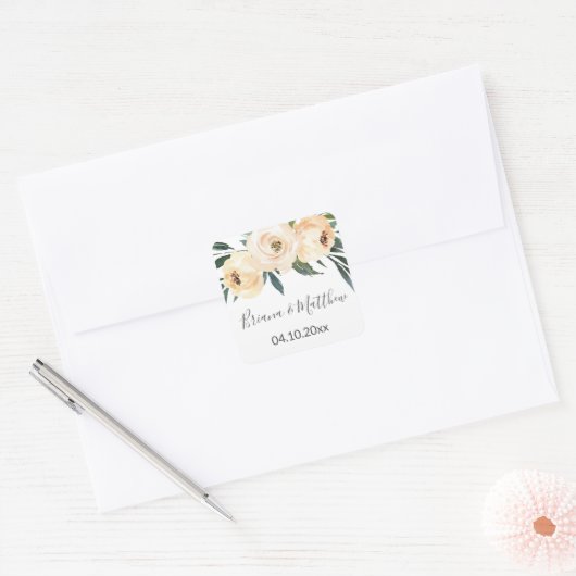 フローラベージュホワイト結婚式の引き出物ズスクエア スクエアシール (封筒)