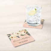 フローラベージュ結婚ピンク スクエアペーパーコースター (インサイチュ)