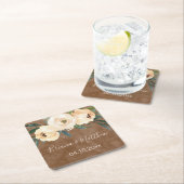 フローラベージュ結婚ブラウン スクエアペーパーコースター (インサイチュ)
