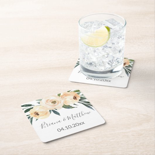 フローラベージュ結婚ホワイトズスクエア紙C スクエアペーパーコースター (インサイチュ)