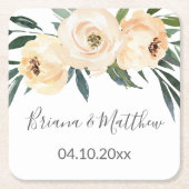 フローラベージュ結婚ホワイトズスクエア紙C スクエアペーパーコースター (正面)