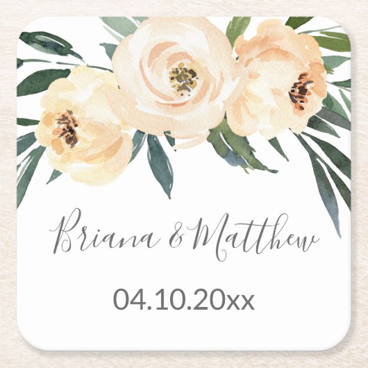 フローラベージュ結婚ホワイトズスクエア紙C スクエアペーパーコースター (正面)