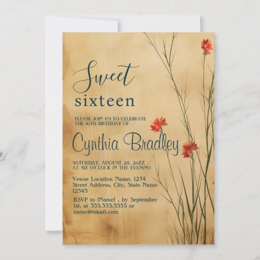 フローラベージュSweet sixteen誕生会 招待状 (正面)