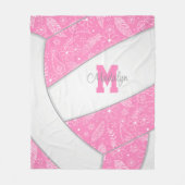 フローラペイズリーはかわいいピンクの白バレーボール フリースブランケット (正面)