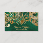 フローラペイズリーオーナメントマラカイトおよび金ゴールド 名刺 (正面)