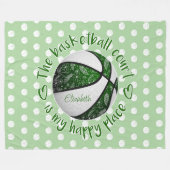 フローラペイズリーグリーンバスケットボールコート幸せ場所 フリースブランケット (正面(横))