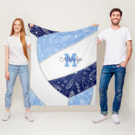 フローラペイズリーネイビーライトブルーバレーボール フリースブランケット