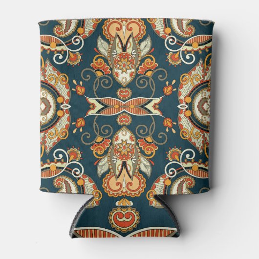 フローラペイズリーバンダナ：伝統的オーナメント 缶クーラー (正面)