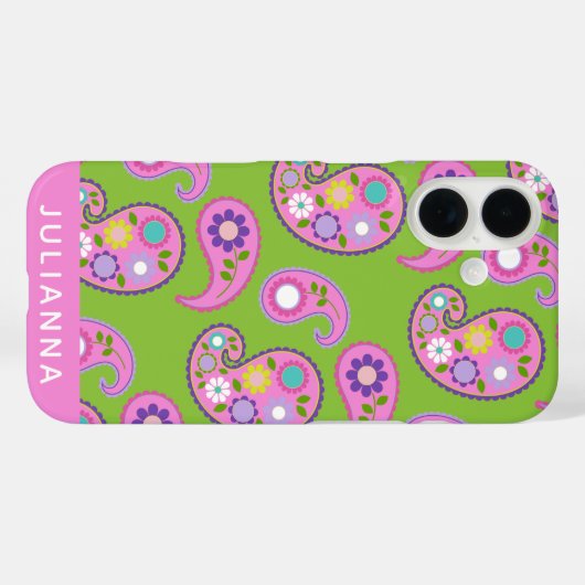 フローラペイズリーパターンピンクグリーンパーソナライズされた Case-Mate iPhoneケース (裏面 (横))