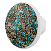 フローラペイズリーパターン-ティール（緑がかった色）と金塊 セラミックノブ (右)