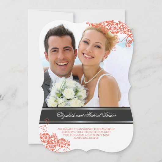 フローラペイズリーボホーヴィンテージシック結婚写真 招待状 (正面)