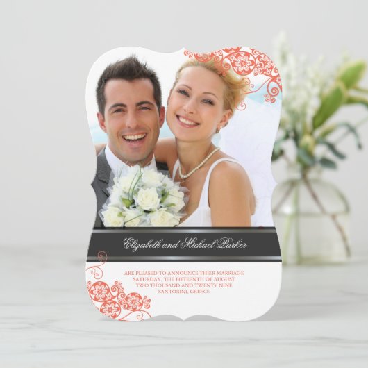 フローラペイズリーボホーヴィンテージシック結婚写真 招待状 (スタンド正面)