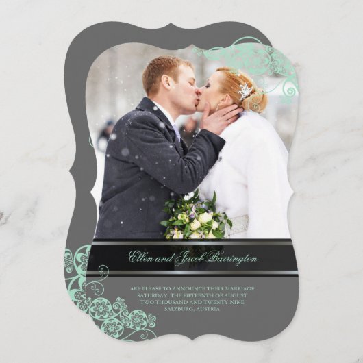 フローラペイズリーボホーヴィンテージシック結婚写真 招待状 (正面/裏面)