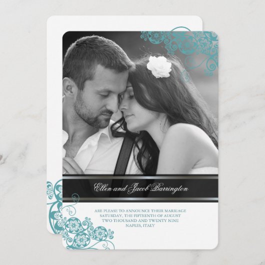 フローラペイズリーボホーヴィンテージシック結婚写真 招待状 (正面/裏面)