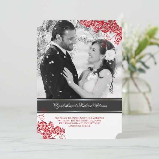 フローラペイズリーボホーヴィンテージシック結婚写真 招待状 (スタンド正面)