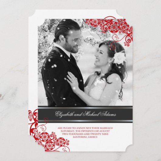 フローラペイズリーボホーヴィンテージシック結婚写真 招待状 (正面/裏面)