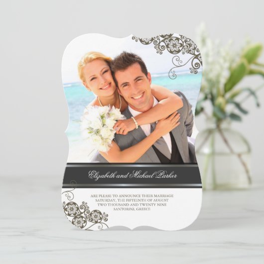 フローラペイズリーボホーヴィンテージシック結婚写真 招待状 (スタンド正面)