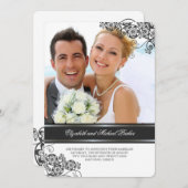 フローラペイズリーボホーヴィンテージシック結婚写真 招待状 (正面/裏面)