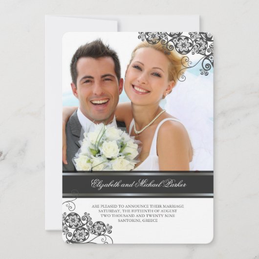 フローラペイズリーボホーヴィンテージシック結婚写真 招待状 (正面)