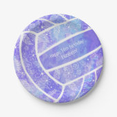 フローラペイズリー羽ドードルパープルバレーボール ペーパープレート (正面)