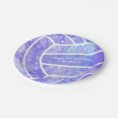 フローラペイズリー羽ドードルパープルバレーボール ペーパープレート (アングル)