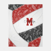 フローラペイズリー羽レッドブラックボホバレーボール フリースブランケット (正面)