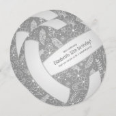 フローラペイズリー羽毛ドードルグレーバレーボール 案内状 (正面/裏面)