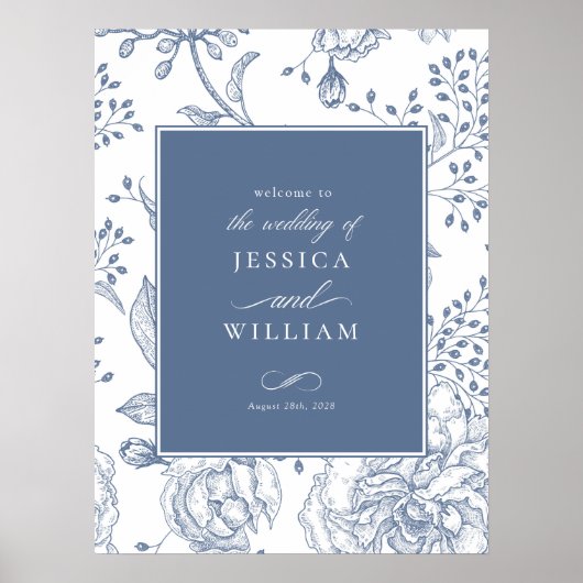 フローラペリウィンクルエレガントなウェディングウェルカムサイン ポスター (正面)