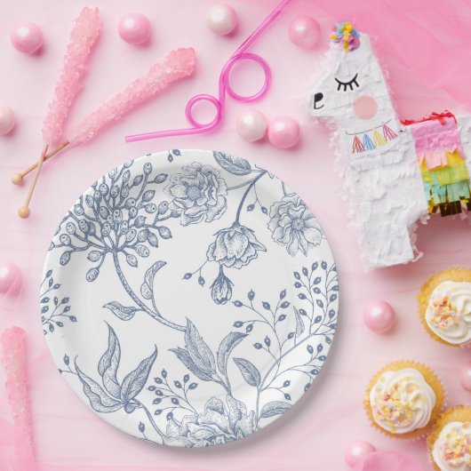 フローラペリウィンクルブルーエレガントなウェディングシャワー ペーパープレート (パーティー)