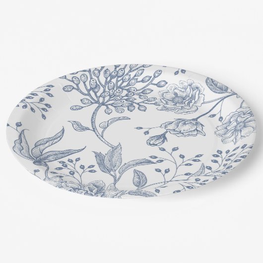 フローラペリウィンクルブルーエレガントなウェディングシャワー ペーパープレート (アングル)