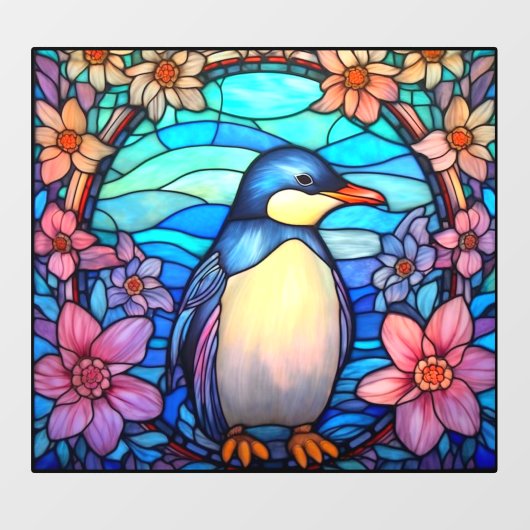 フローラペンギンカラフル鳥フェイクのステンドグラス ウィンドウサイン (シート)