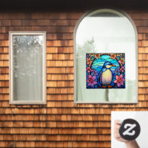 フローラペンギンカラフル鳥フェイクのステンドグラス