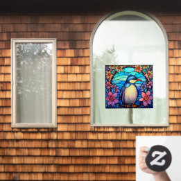 フローラペンギンカラフル鳥フェイクのステンドグラス ウィンドウサイン