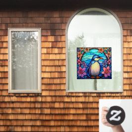 フローラペンギンカラフル鳥フェイクのステンドグラス ウィンドウサイン