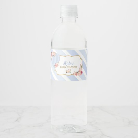 フローラホットエアバルーンベビーシャワーブルー男の赤ちゃん ペットボトルラベル (正面)