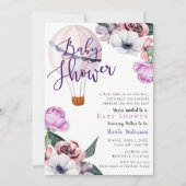 フローラホットエアバルーン赤ちゃんシャワーラベンダーパープル 招待状 (正面)