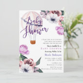 フローラホットエアバルーン赤ちゃんシャワーラベンダーパープル 招待状 (スタンド正面)