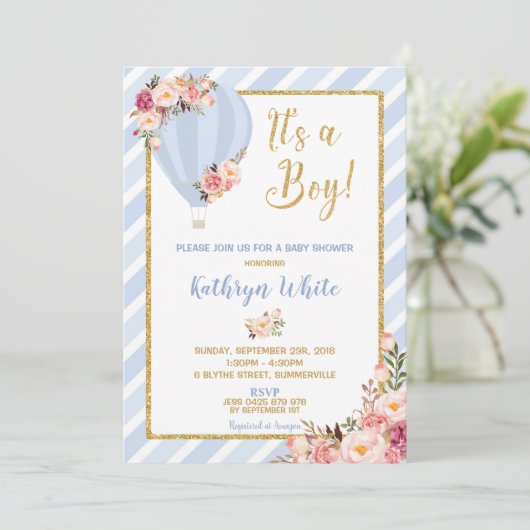 フローラホットエアバルーン赤ちゃんシャワー招待状少年 招待状 (スタンド正面)