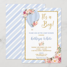 フローラホットエアバルーン赤ちゃんシャワー招待状少年