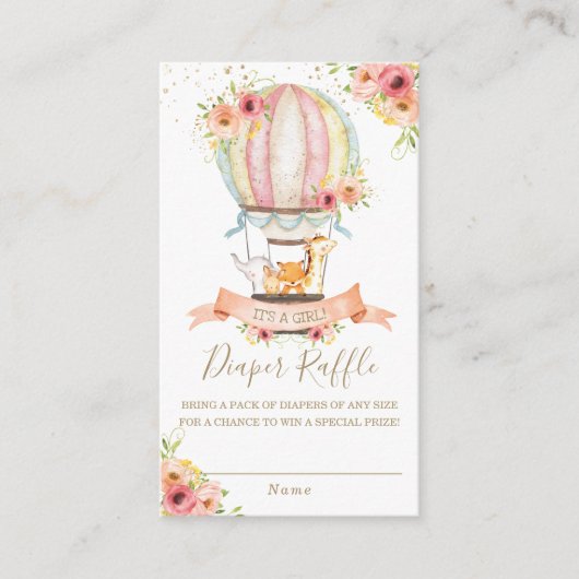 フローラホットエアバルーン赤ちゃん動物おむつラッフル エンクロージャーカード (正面)