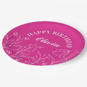 フローラホットピンク30歳の誕生日エレガント ペーパープレート (アングル)