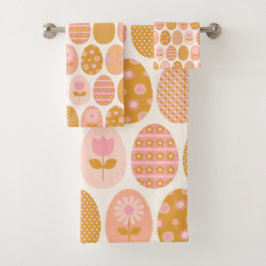 フローラホピンクイエロー金ゴールドのイースター卵パターン バスタオルセット