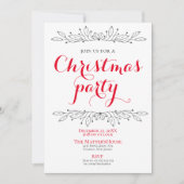 フローラホリデークリスマスレッドグレーミニマルパーティー 招待状 (正面)