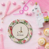 フローラホリデーパターンモノグラムイニシャルJ ペーパープレート (パーティー)