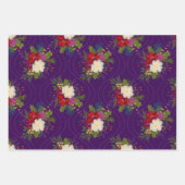 フローラホリデーブーケギフトラップ紫3パック ラッピングペーパーシート (正面3)