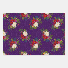 フローラホリデーブーケギフトラップ紫3パック ラッピングペーパーシート