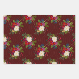 フローラホリデーブーケギフトラップ赤3パック ラッピングペーパーシート