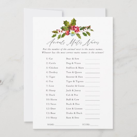 フローラホリークリスマスブライダルシャワーゲーム 招待状 (正面)