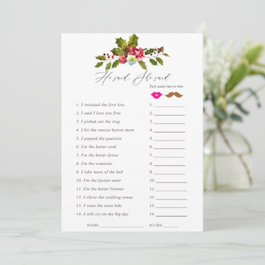 フローラホリークリスマスブライダルシャワーゲーム 招待状 (スタンド正面)